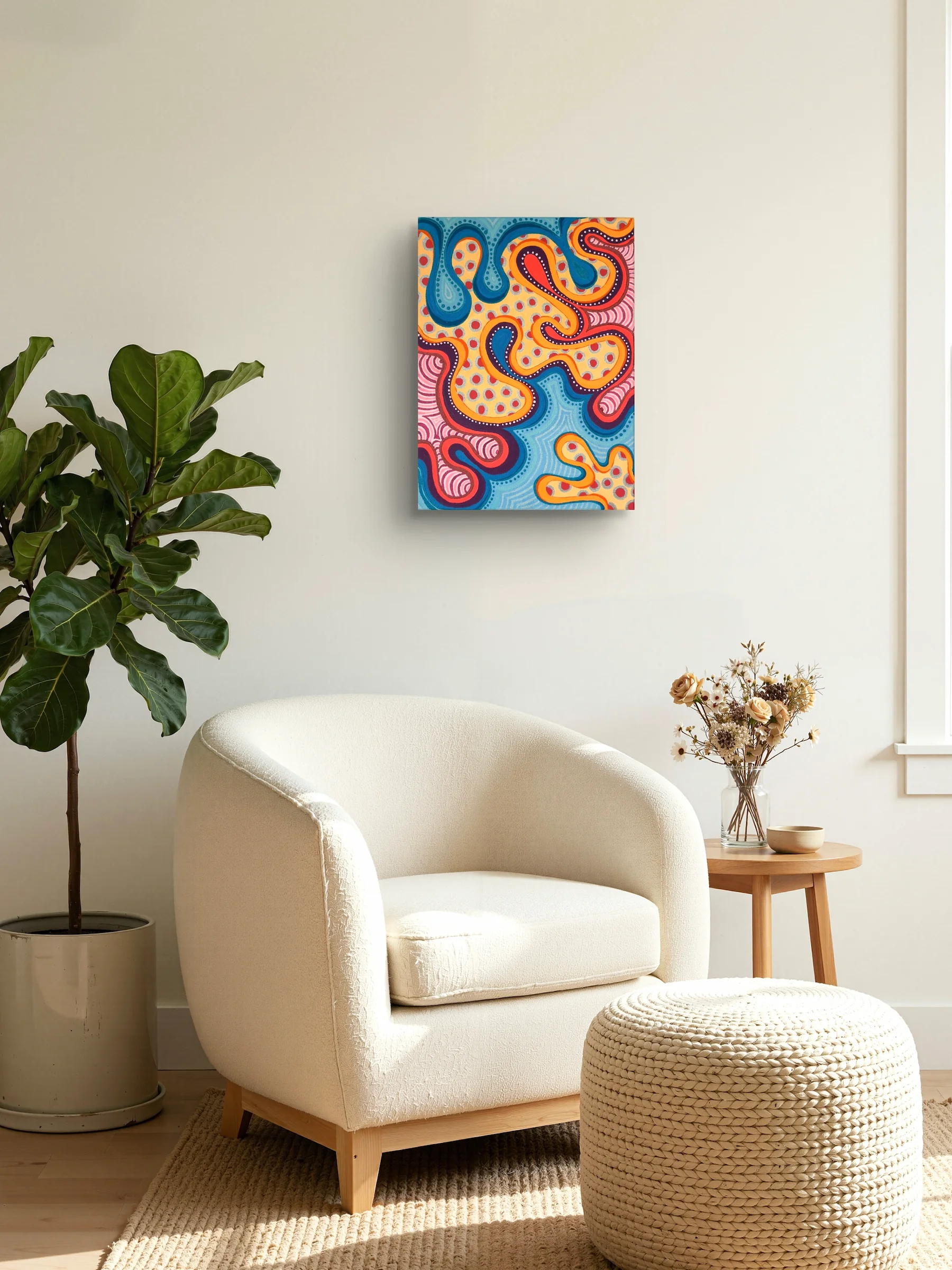 Obra abstracta Ligereza presentada en un interior